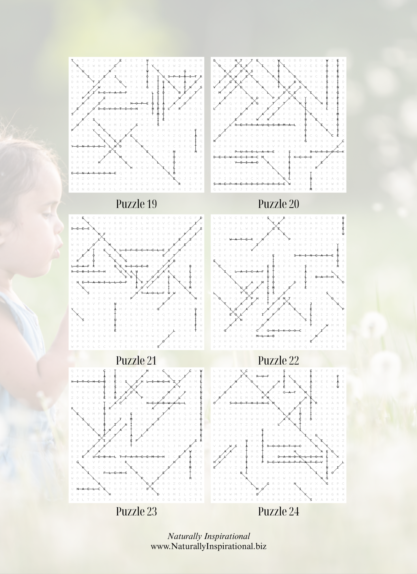 Word Search Dandelion Themed