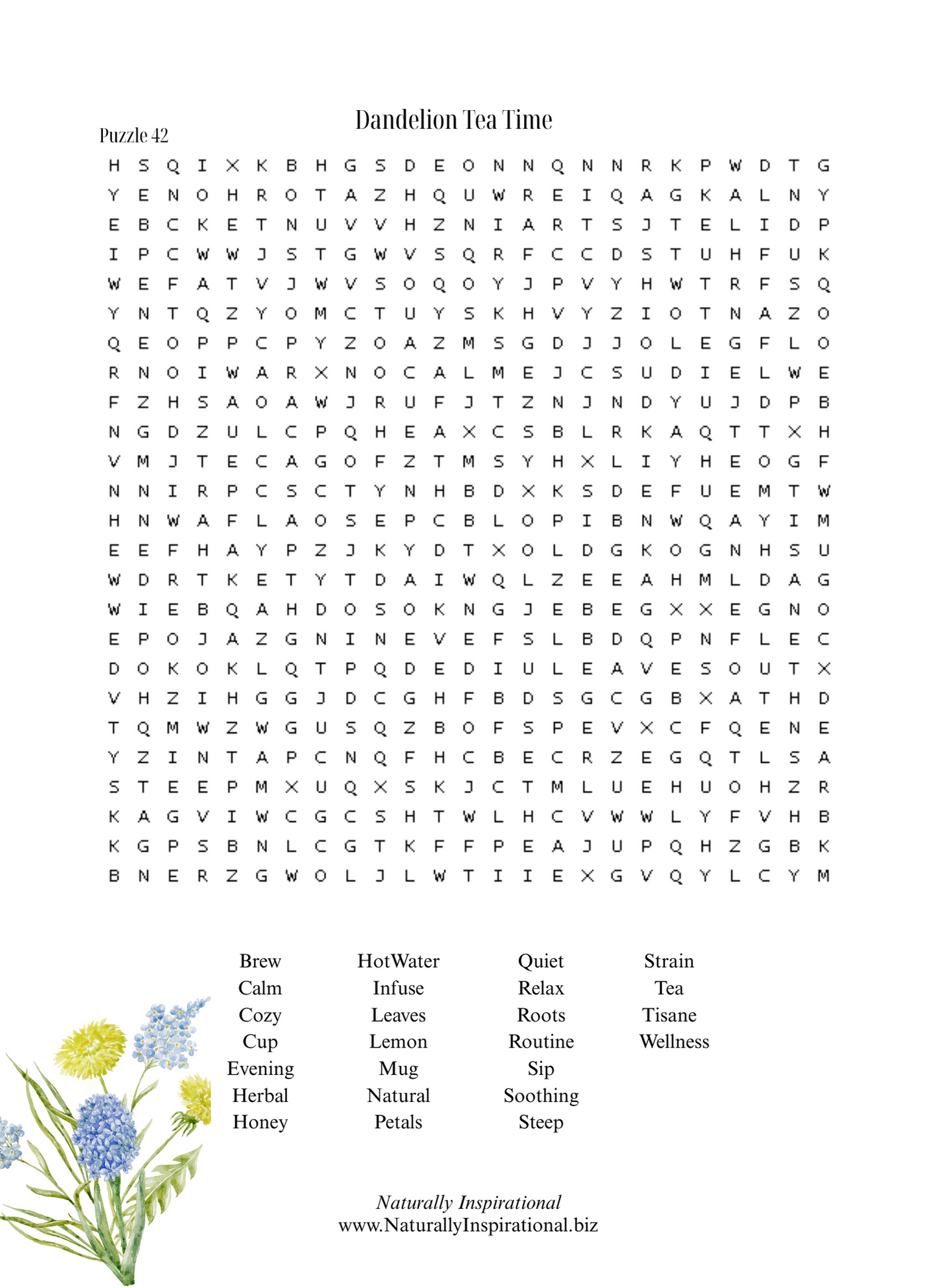 Crossword Puzzle Dandelion Themed